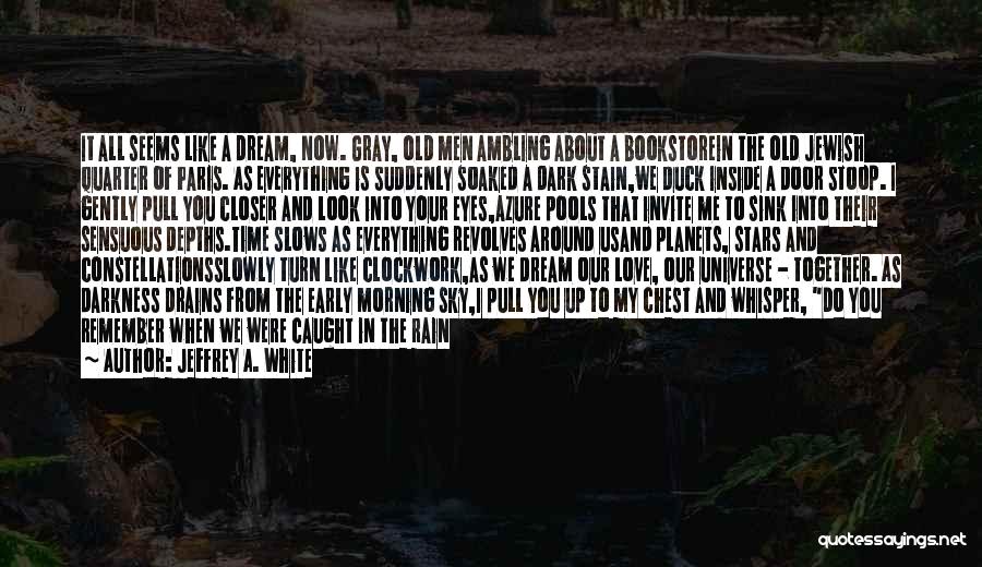 Jeffrey A. White Quotes: It All Seems Like A Dream, Now. Gray, Old Men Ambling About A Bookstorein The Old Jewish Quarter Of Paris.