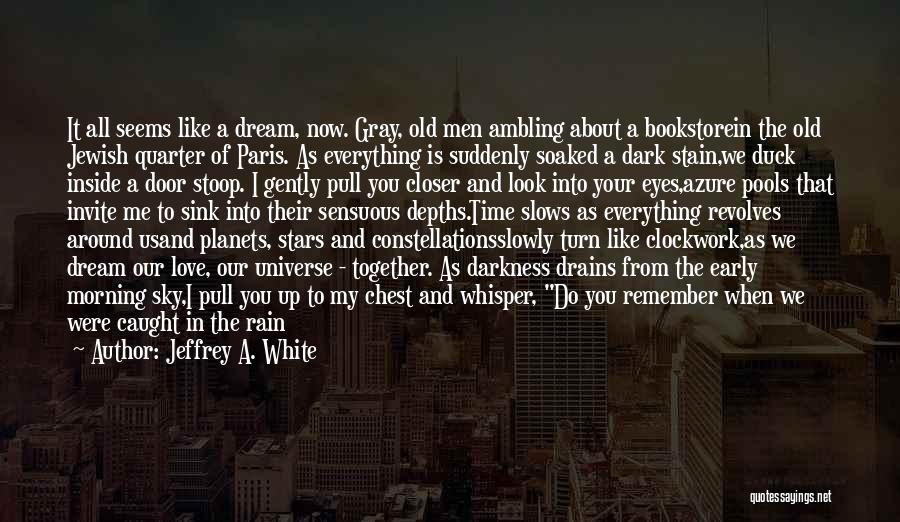 Jeffrey A. White Quotes: It All Seems Like A Dream, Now. Gray, Old Men Ambling About A Bookstorein The Old Jewish Quarter Of Paris.