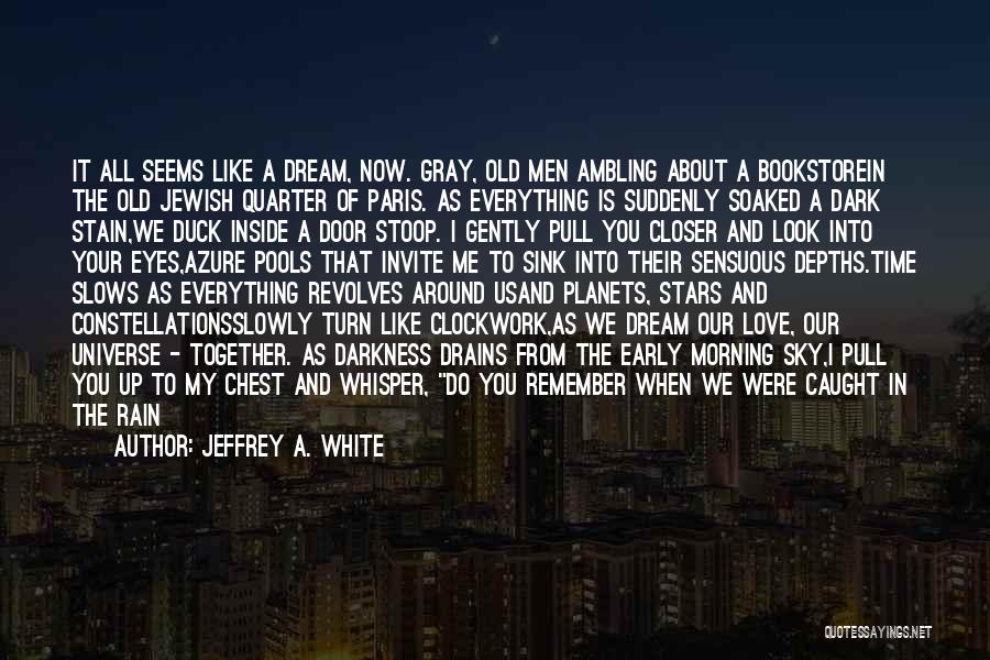 Jeffrey A. White Quotes: It All Seems Like A Dream, Now. Gray, Old Men Ambling About A Bookstorein The Old Jewish Quarter Of Paris.