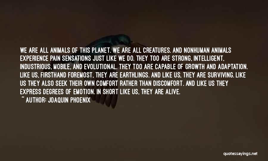 Joaquin Phoenix Quotes: We Are All Animals Of This Planet. We Are All Creatures. And Nonhuman Animals Experience Pain Sensations Just Like We