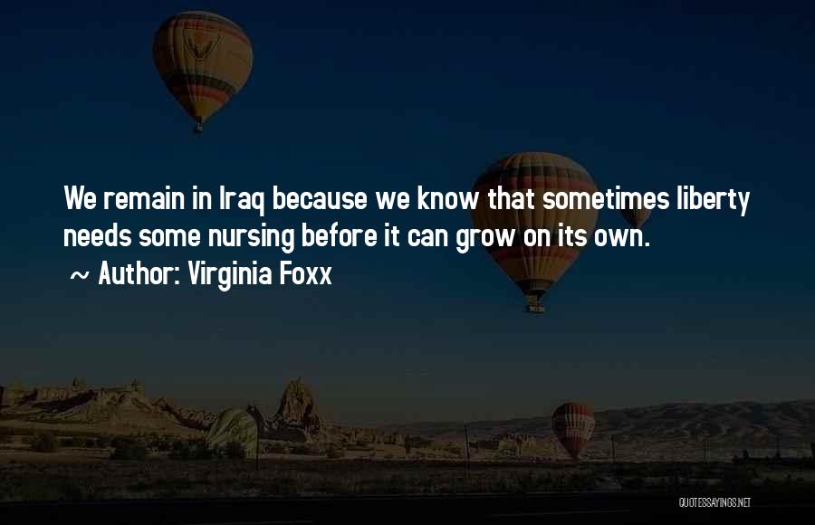 Virginia Foxx Quotes: We Remain In Iraq Because We Know That Sometimes Liberty Needs Some Nursing Before It Can Grow On Its Own.
