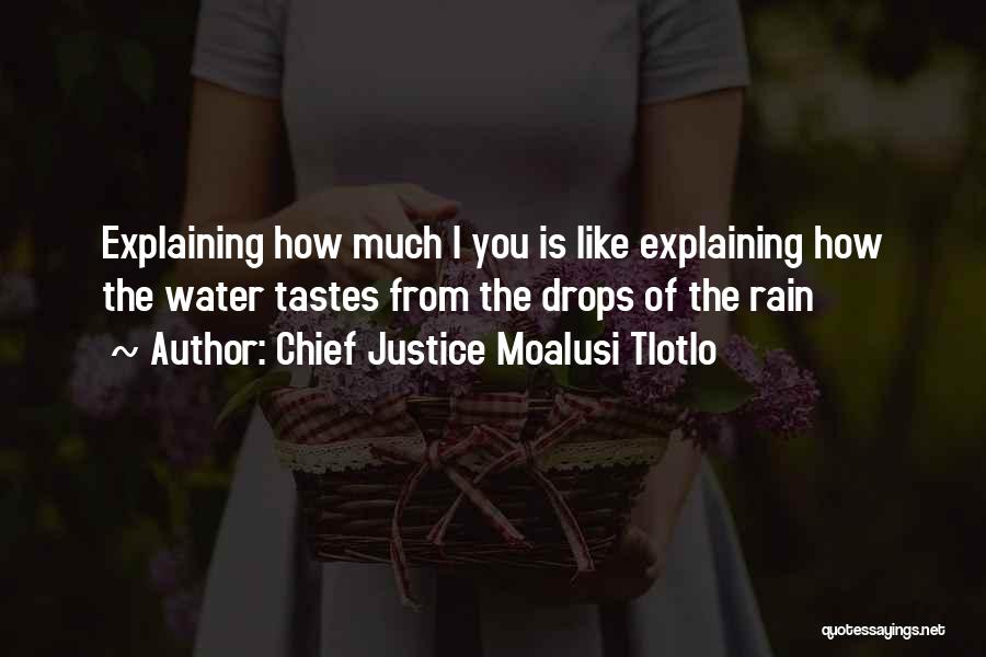 Chief Justice Moalusi Tlotlo Quotes: Explaining How Much I You Is Like Explaining How The Water Tastes From The Drops Of The Rain