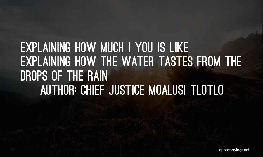 Chief Justice Moalusi Tlotlo Quotes: Explaining How Much I You Is Like Explaining How The Water Tastes From The Drops Of The Rain