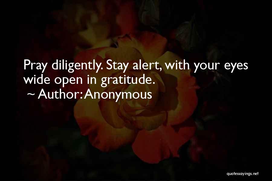 Anonymous Quotes: Pray Diligently. Stay Alert, With Your Eyes Wide Open In Gratitude.