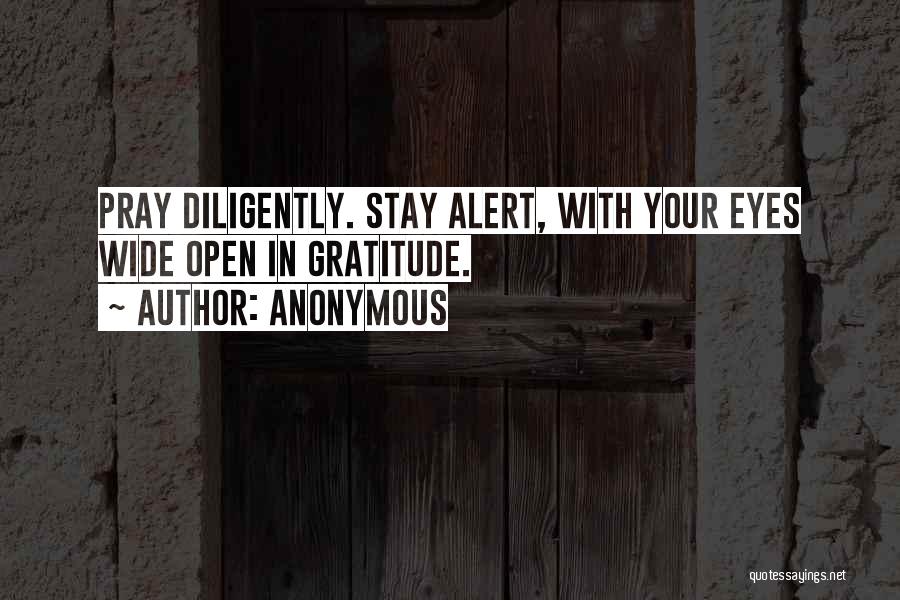 Anonymous Quotes: Pray Diligently. Stay Alert, With Your Eyes Wide Open In Gratitude.