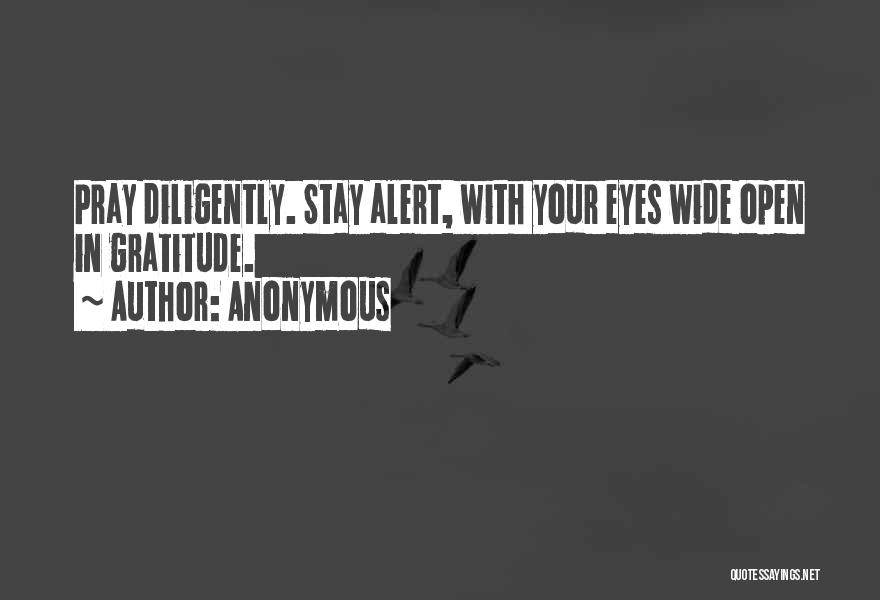 Anonymous Quotes: Pray Diligently. Stay Alert, With Your Eyes Wide Open In Gratitude.
