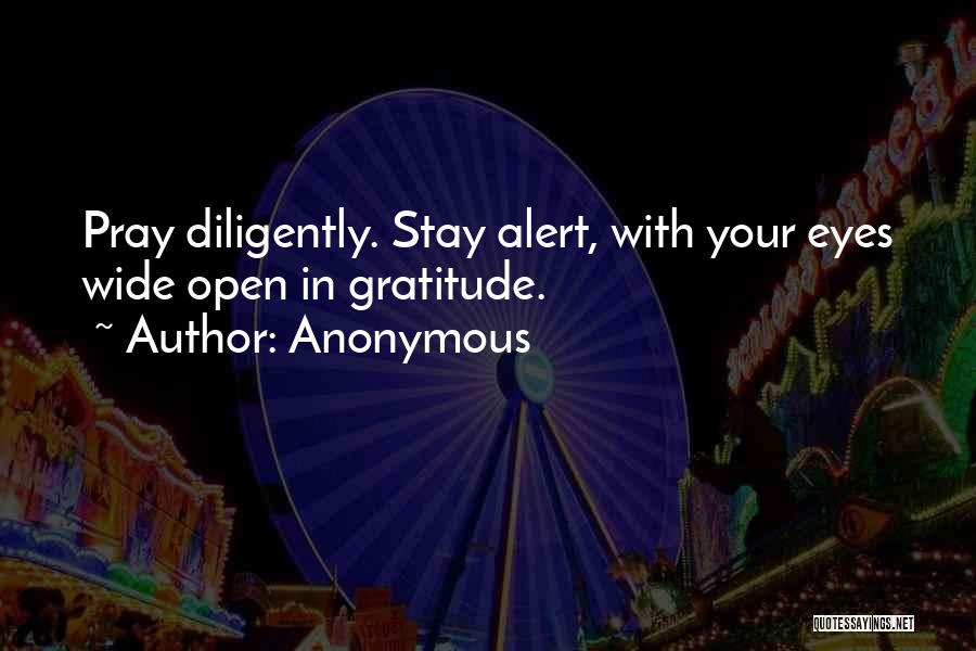 Anonymous Quotes: Pray Diligently. Stay Alert, With Your Eyes Wide Open In Gratitude.