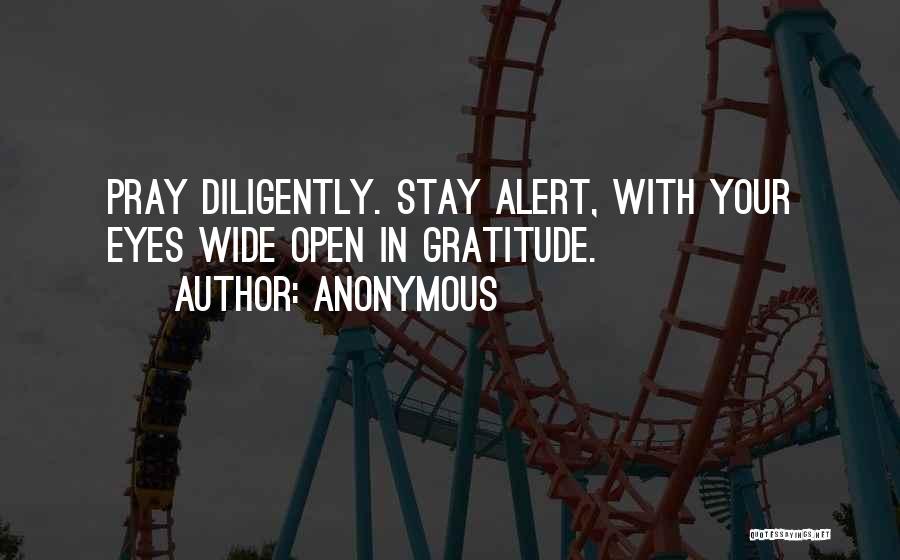 Anonymous Quotes: Pray Diligently. Stay Alert, With Your Eyes Wide Open In Gratitude.