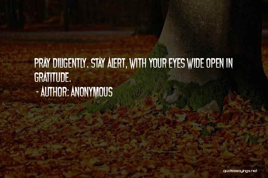 Anonymous Quotes: Pray Diligently. Stay Alert, With Your Eyes Wide Open In Gratitude.