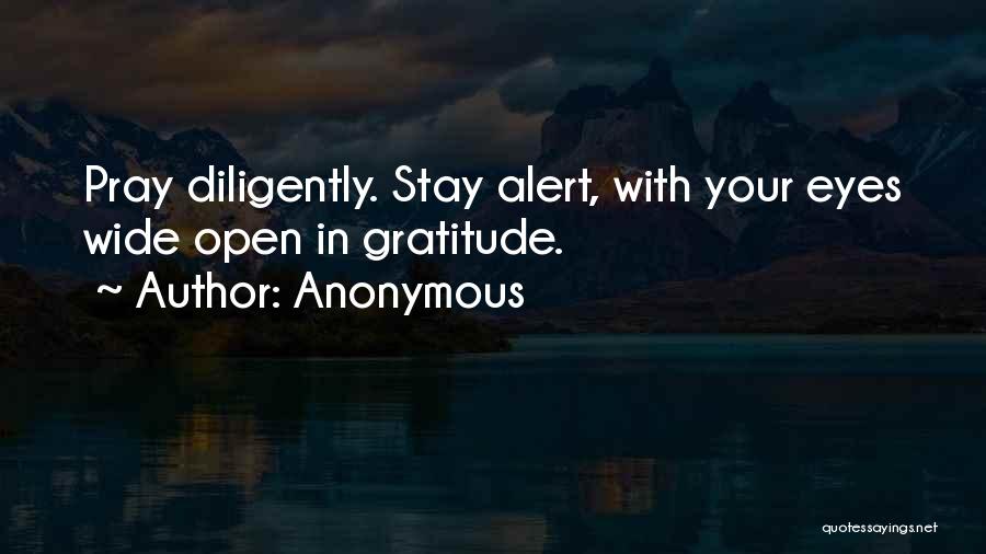Anonymous Quotes: Pray Diligently. Stay Alert, With Your Eyes Wide Open In Gratitude.