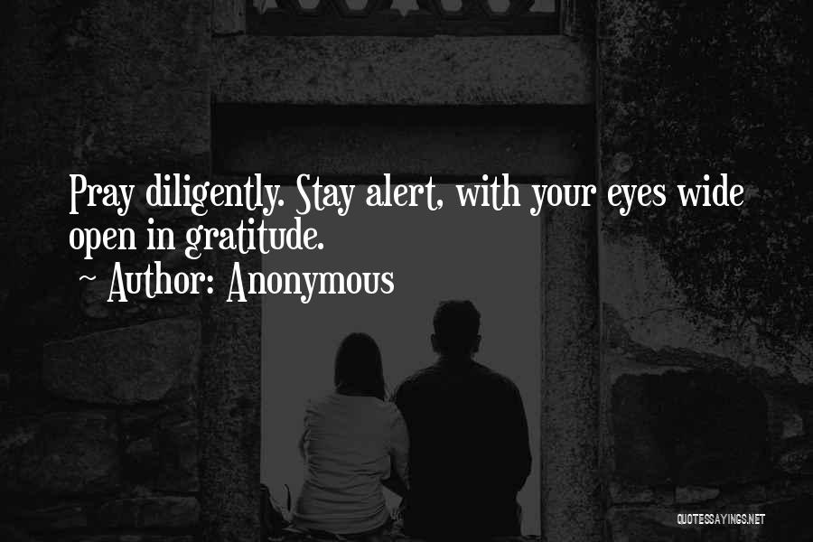 Anonymous Quotes: Pray Diligently. Stay Alert, With Your Eyes Wide Open In Gratitude.