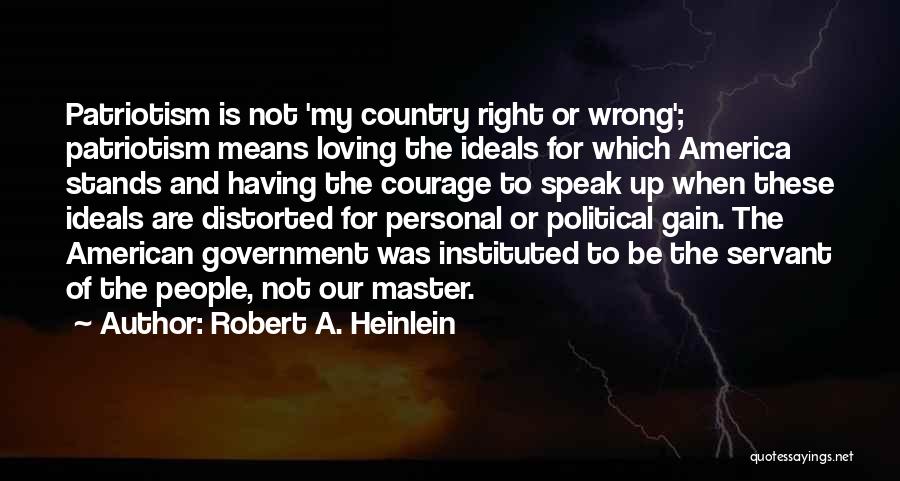 Robert A. Heinlein Quotes: Patriotism Is Not 'my Country Right Or Wrong'; Patriotism Means Loving The Ideals For Which America Stands And Having The