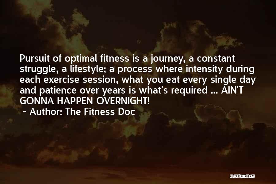 The Fitness Doc Quotes: Pursuit Of Optimal Fitness Is A Journey, A Constant Struggle, A Lifestyle; A Process Where Intensity During Each Exercise Session,