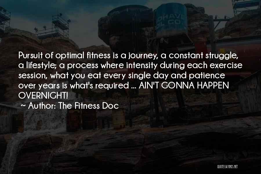 The Fitness Doc Quotes: Pursuit Of Optimal Fitness Is A Journey, A Constant Struggle, A Lifestyle; A Process Where Intensity During Each Exercise Session,