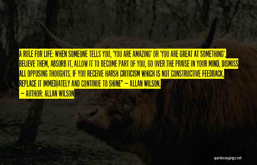 Allan Wilson Quotes: A Rule For Life: When Someone Tells You, 'you Are Amazing' Or 'you Are Great At Something', Believe Them, Absorb