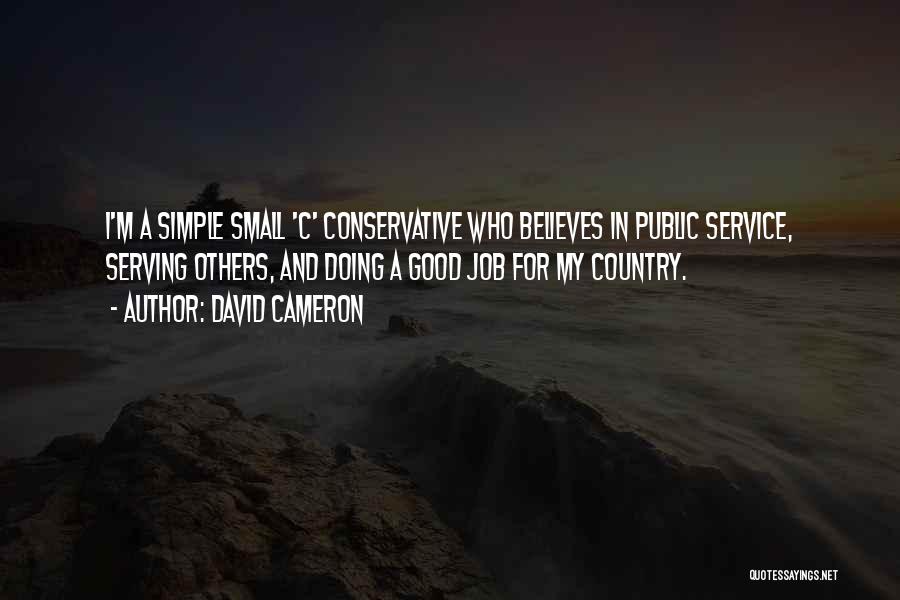 David Cameron Quotes: I'm A Simple Small 'c' Conservative Who Believes In Public Service, Serving Others, And Doing A Good Job For My
