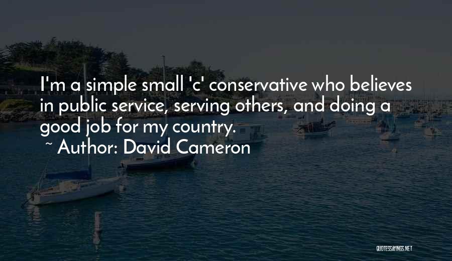 David Cameron Quotes: I'm A Simple Small 'c' Conservative Who Believes In Public Service, Serving Others, And Doing A Good Job For My