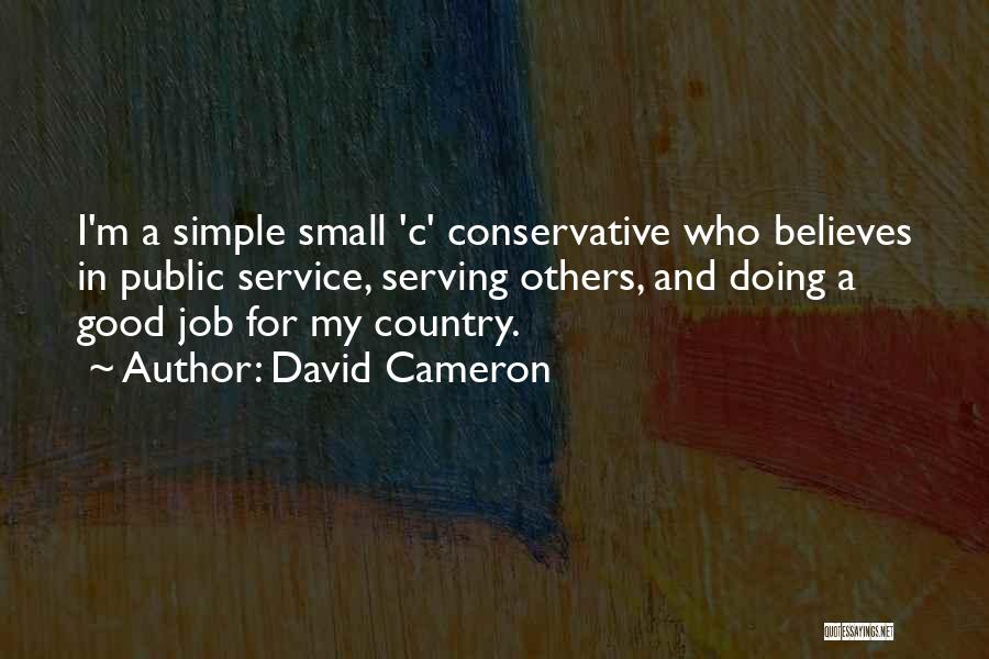 David Cameron Quotes: I'm A Simple Small 'c' Conservative Who Believes In Public Service, Serving Others, And Doing A Good Job For My