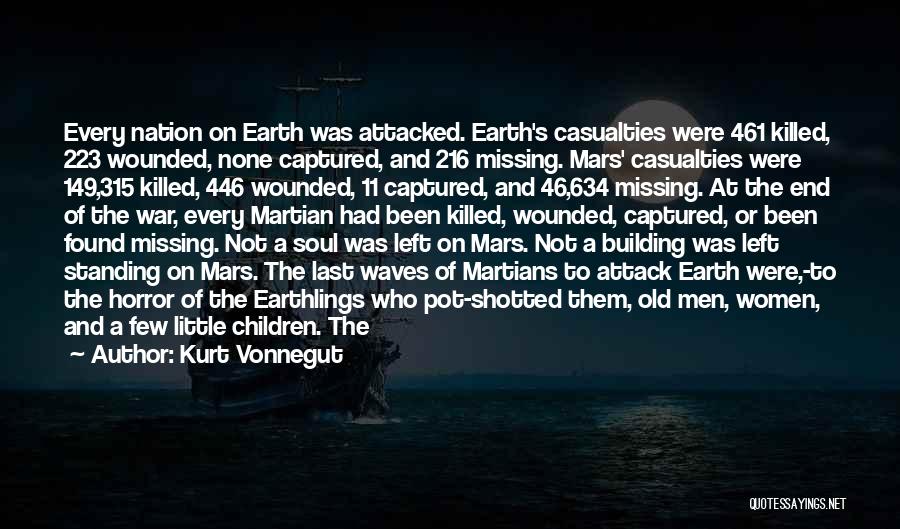 Kurt Vonnegut Quotes: Every Nation On Earth Was Attacked. Earth's Casualties Were 461 Killed, 223 Wounded, None Captured, And 216 Missing. Mars' Casualties