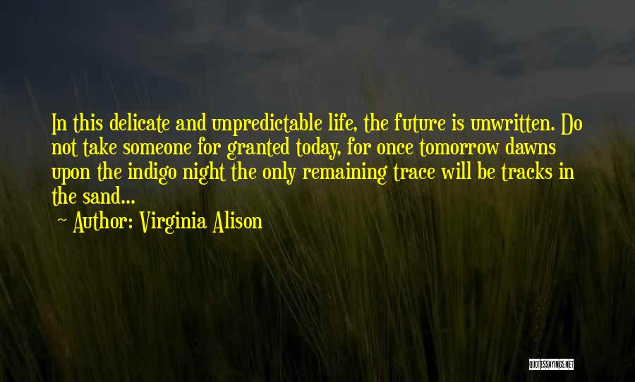 Virginia Alison Quotes: In This Delicate And Unpredictable Life, The Future Is Unwritten. Do Not Take Someone For Granted Today, For Once Tomorrow