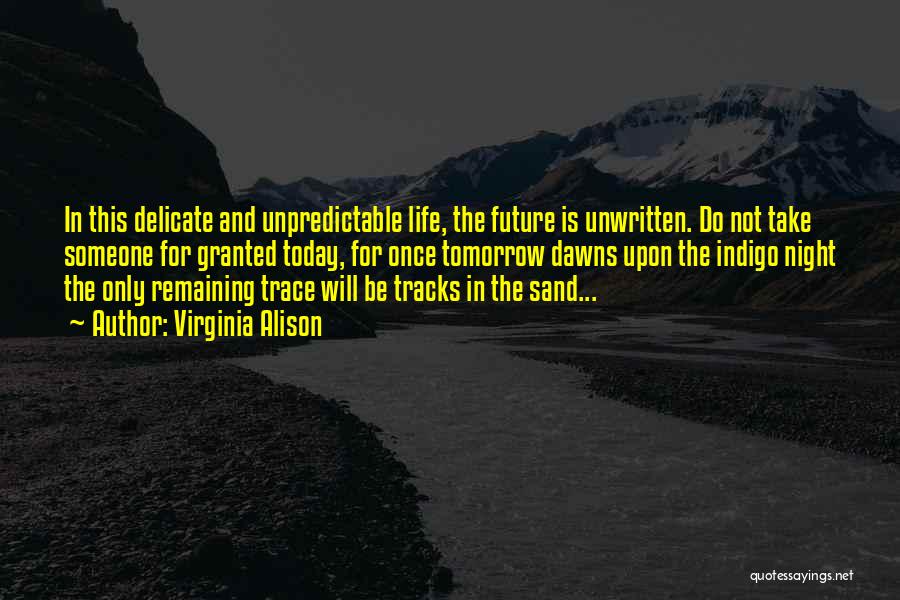 Virginia Alison Quotes: In This Delicate And Unpredictable Life, The Future Is Unwritten. Do Not Take Someone For Granted Today, For Once Tomorrow