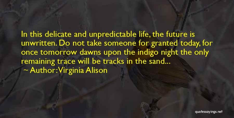 Virginia Alison Quotes: In This Delicate And Unpredictable Life, The Future Is Unwritten. Do Not Take Someone For Granted Today, For Once Tomorrow