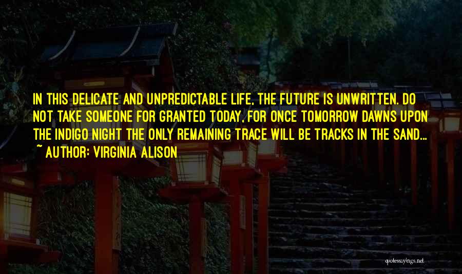 Virginia Alison Quotes: In This Delicate And Unpredictable Life, The Future Is Unwritten. Do Not Take Someone For Granted Today, For Once Tomorrow