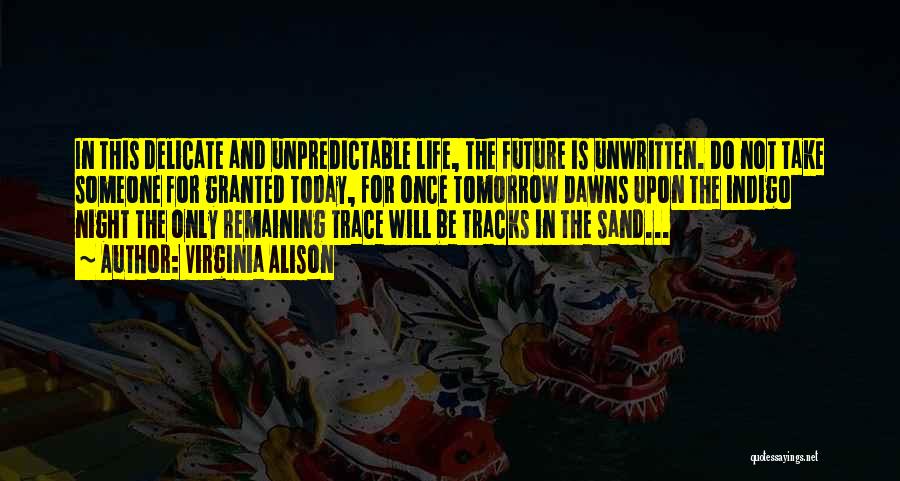 Virginia Alison Quotes: In This Delicate And Unpredictable Life, The Future Is Unwritten. Do Not Take Someone For Granted Today, For Once Tomorrow