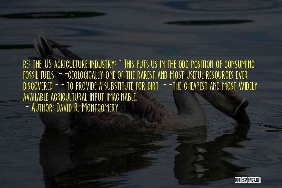 David R. Montgomery Quotes: Re: The Us Agriculture Industry: This Puts Us In The Odd Position Of Consuming Fossil Fuels --geologically One Of The