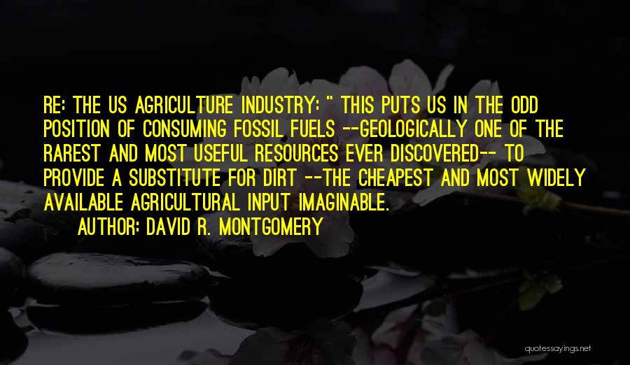 David R. Montgomery Quotes: Re: The Us Agriculture Industry: This Puts Us In The Odd Position Of Consuming Fossil Fuels --geologically One Of The
