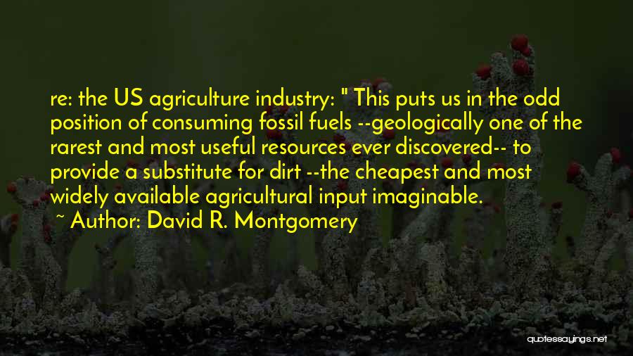 David R. Montgomery Quotes: Re: The Us Agriculture Industry: This Puts Us In The Odd Position Of Consuming Fossil Fuels --geologically One Of The