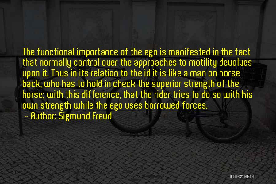 Sigmund Freud Quotes: The Functional Importance Of The Ego Is Manifested In The Fact That Normally Control Over The Approaches To Motility Devolves