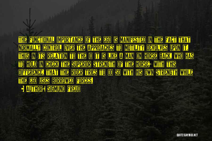 Sigmund Freud Quotes: The Functional Importance Of The Ego Is Manifested In The Fact That Normally Control Over The Approaches To Motility Devolves