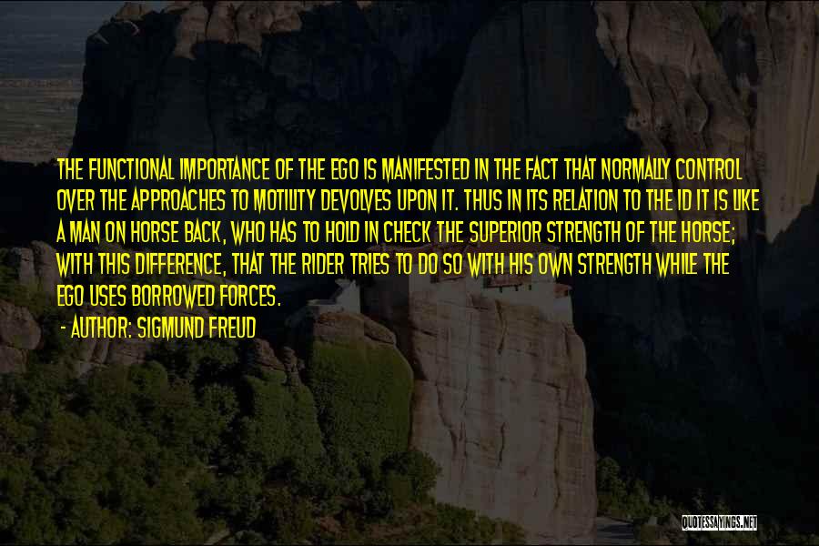 Sigmund Freud Quotes: The Functional Importance Of The Ego Is Manifested In The Fact That Normally Control Over The Approaches To Motility Devolves