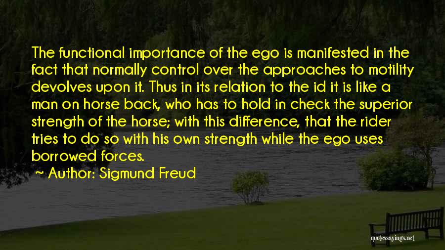 Sigmund Freud Quotes: The Functional Importance Of The Ego Is Manifested In The Fact That Normally Control Over The Approaches To Motility Devolves