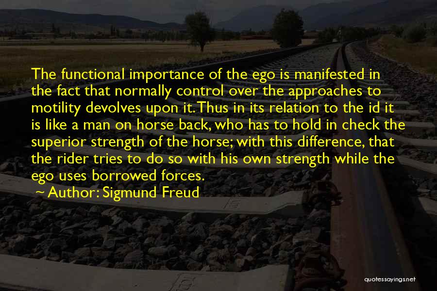 Sigmund Freud Quotes: The Functional Importance Of The Ego Is Manifested In The Fact That Normally Control Over The Approaches To Motility Devolves