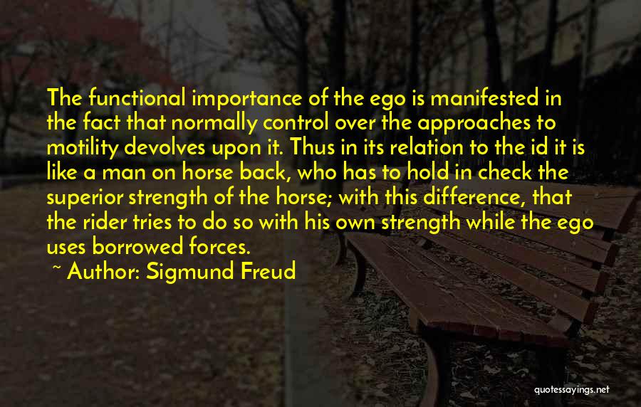 Sigmund Freud Quotes: The Functional Importance Of The Ego Is Manifested In The Fact That Normally Control Over The Approaches To Motility Devolves