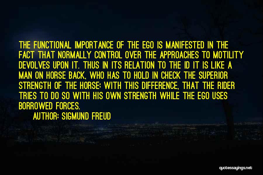 Sigmund Freud Quotes: The Functional Importance Of The Ego Is Manifested In The Fact That Normally Control Over The Approaches To Motility Devolves