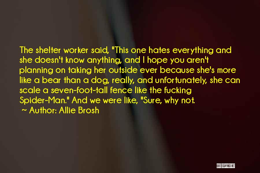Allie Brosh Quotes: The Shelter Worker Said, This One Hates Everything And She Doesn't Know Anything, And I Hope You Aren't Planning On