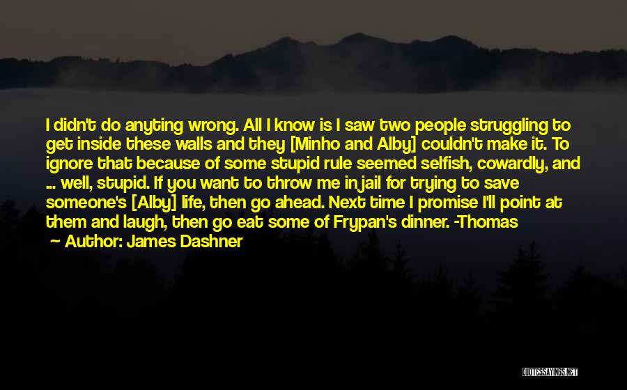 James Dashner Quotes: I Didn't Do Anyting Wrong. All I Know Is I Saw Two People Struggling To Get Inside These Walls And
