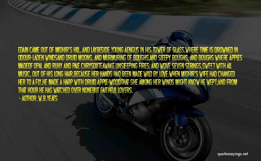 W.B.Yeats Quotes: Edain Came Out Of Midhir's Hill, And Laybeside Young Aengus In His Tower Of Glass,where Time Is Drowned In Odour-laden
