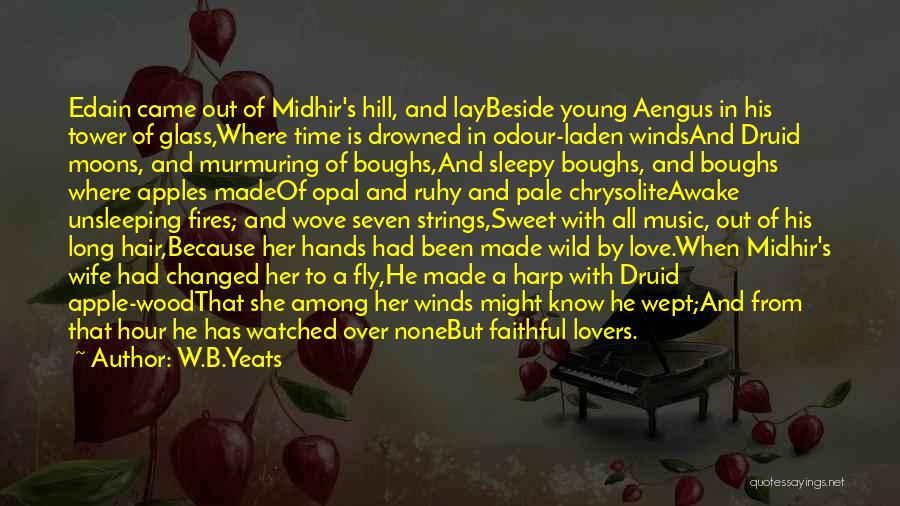 W.B.Yeats Quotes: Edain Came Out Of Midhir's Hill, And Laybeside Young Aengus In His Tower Of Glass,where Time Is Drowned In Odour-laden