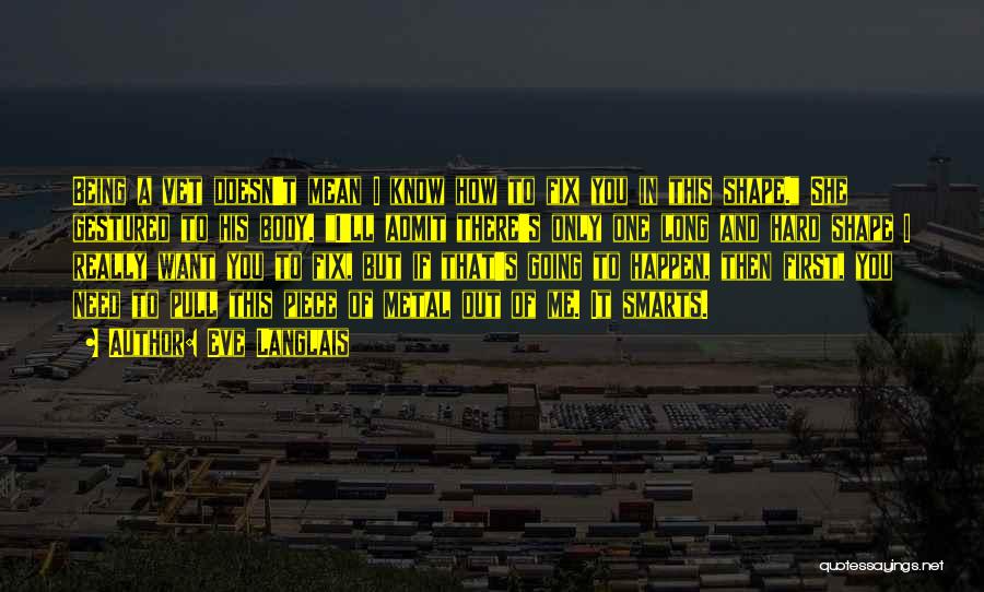 Eve Langlais Quotes: Being A Vet Doesn't Mean I Know How To Fix You In This Shape. She Gestured To His Body. I'll