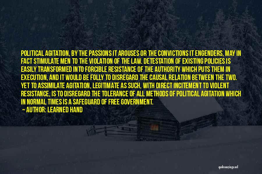 Learned Hand Quotes: Political Agitation, By The Passions It Arouses Or The Convictions It Engenders, May In Fact Stimulate Men To The Violation