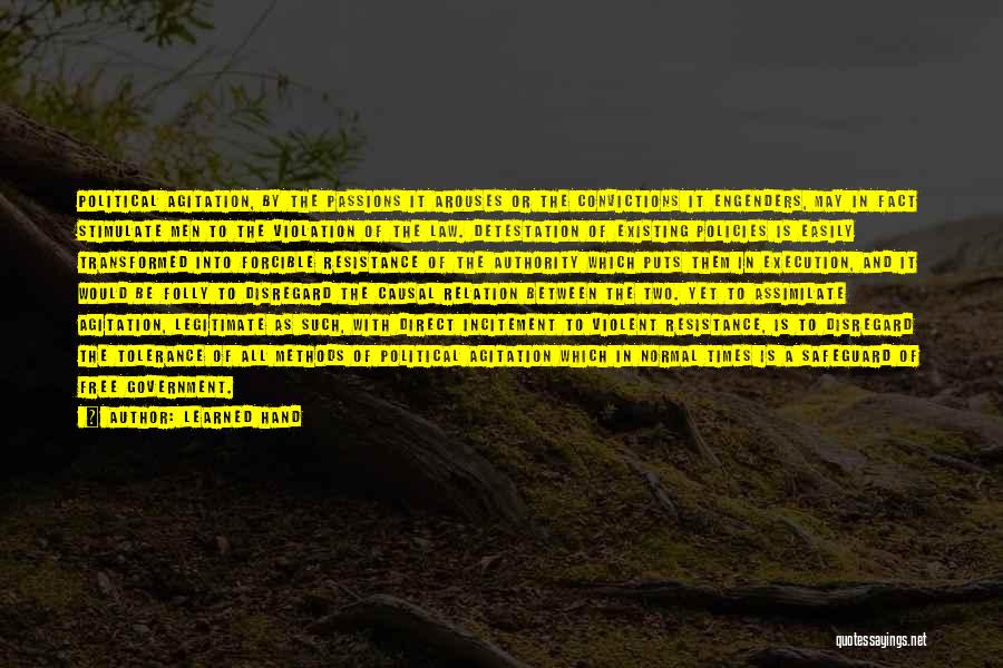 Learned Hand Quotes: Political Agitation, By The Passions It Arouses Or The Convictions It Engenders, May In Fact Stimulate Men To The Violation