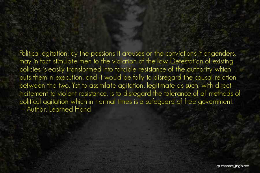 Learned Hand Quotes: Political Agitation, By The Passions It Arouses Or The Convictions It Engenders, May In Fact Stimulate Men To The Violation