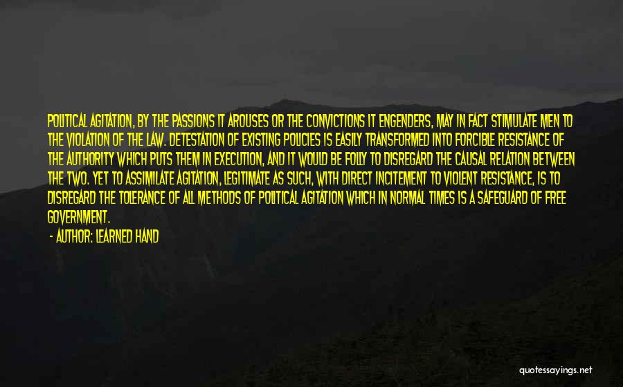 Learned Hand Quotes: Political Agitation, By The Passions It Arouses Or The Convictions It Engenders, May In Fact Stimulate Men To The Violation