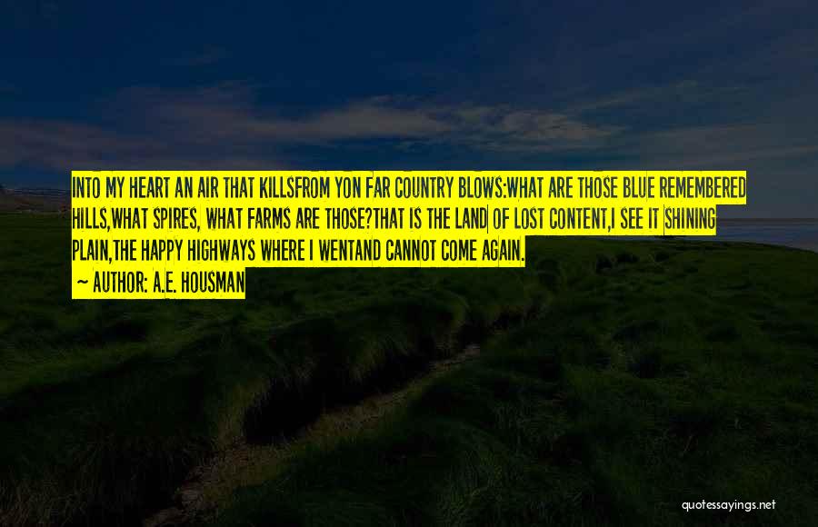 A.E. Housman Quotes: Into My Heart An Air That Killsfrom Yon Far Country Blows:what Are Those Blue Remembered Hills,what Spires, What Farms Are