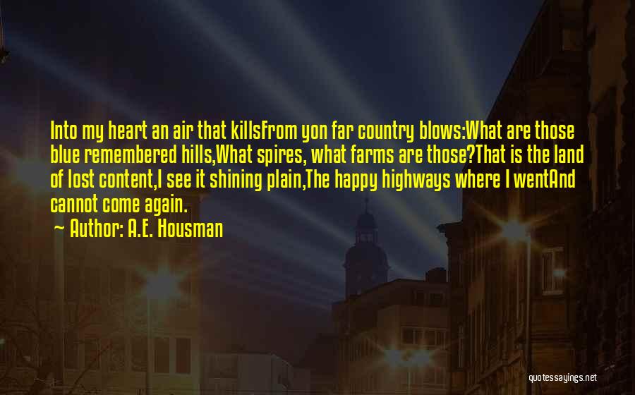 A.E. Housman Quotes: Into My Heart An Air That Killsfrom Yon Far Country Blows:what Are Those Blue Remembered Hills,what Spires, What Farms Are