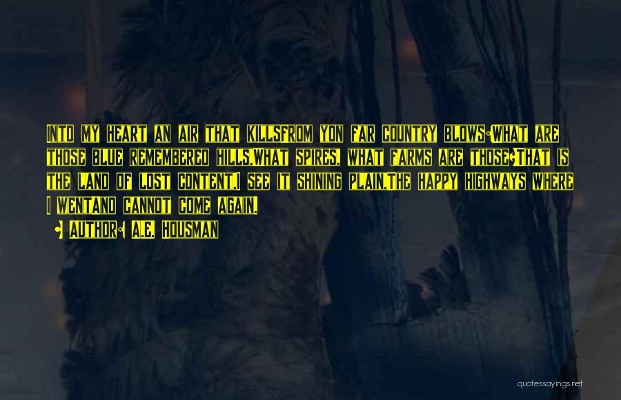 A.E. Housman Quotes: Into My Heart An Air That Killsfrom Yon Far Country Blows:what Are Those Blue Remembered Hills,what Spires, What Farms Are